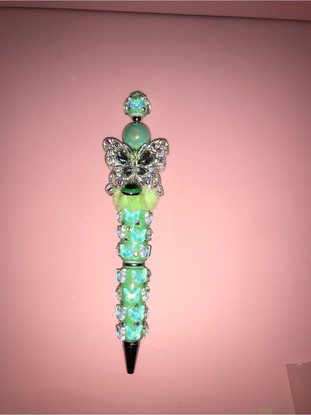 Hand Crafted Mint Green Butterfly Jeweled Pen